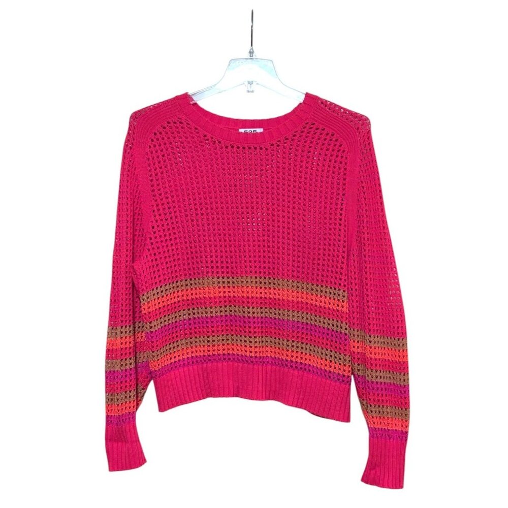 525 Striped Top L Fishnet Open Knit Crochet Cover Up Maximalist Resort Cruise - Picture 3 of 8